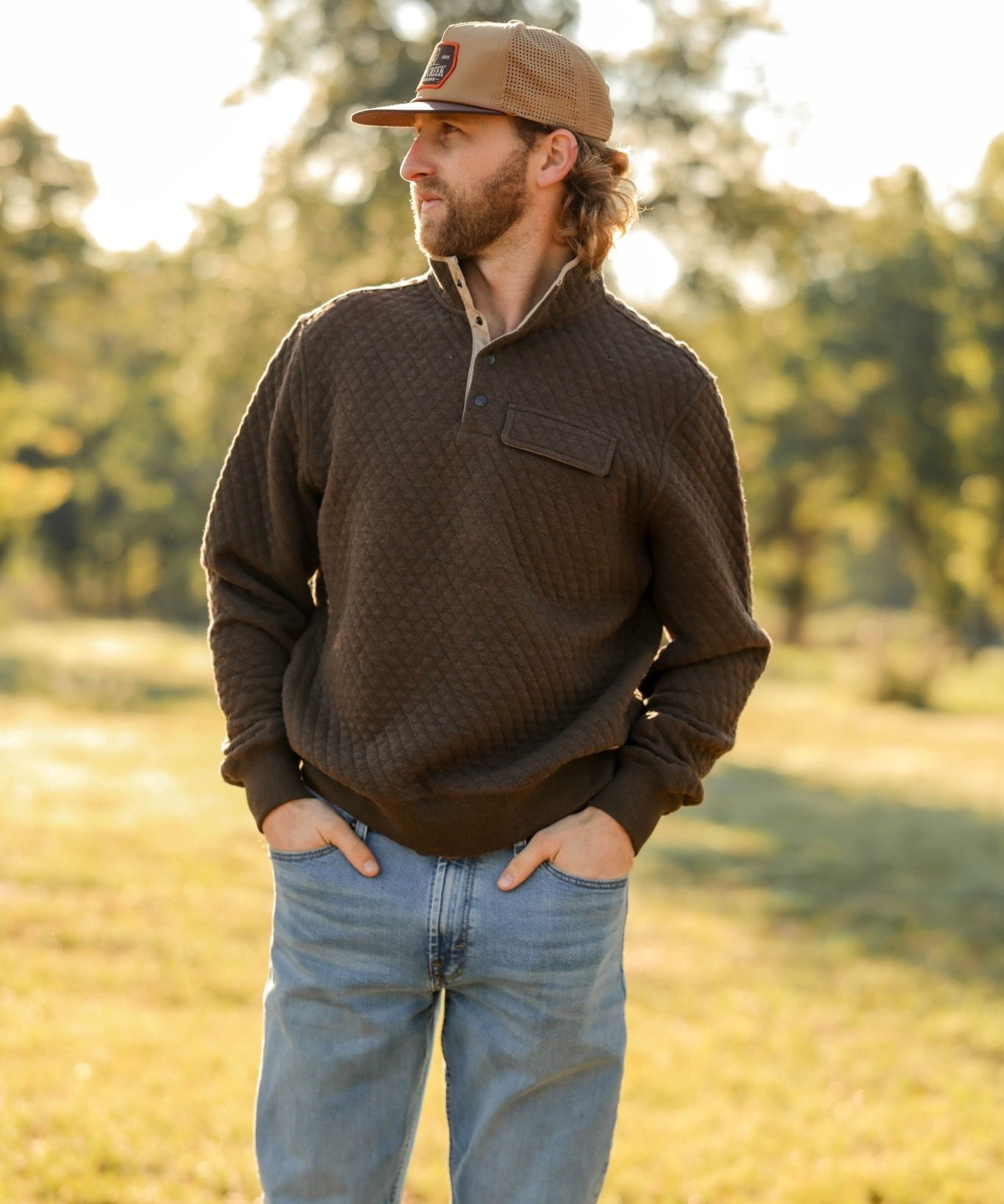 Bristow 1/4 Snap Pullover Dark Brown - High Creek