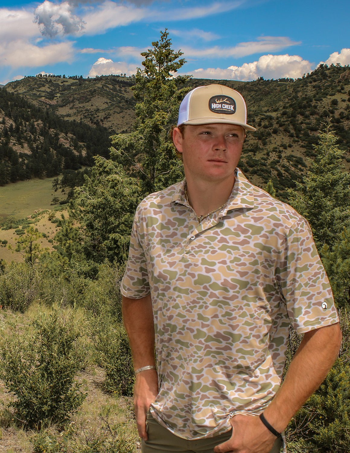 Cripple Creek Oval Patch Mesh Back Hat Khaki - High Creek
