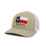 High Creek Rustic TX Flag Mesh Back Hat Khaki - High Creek