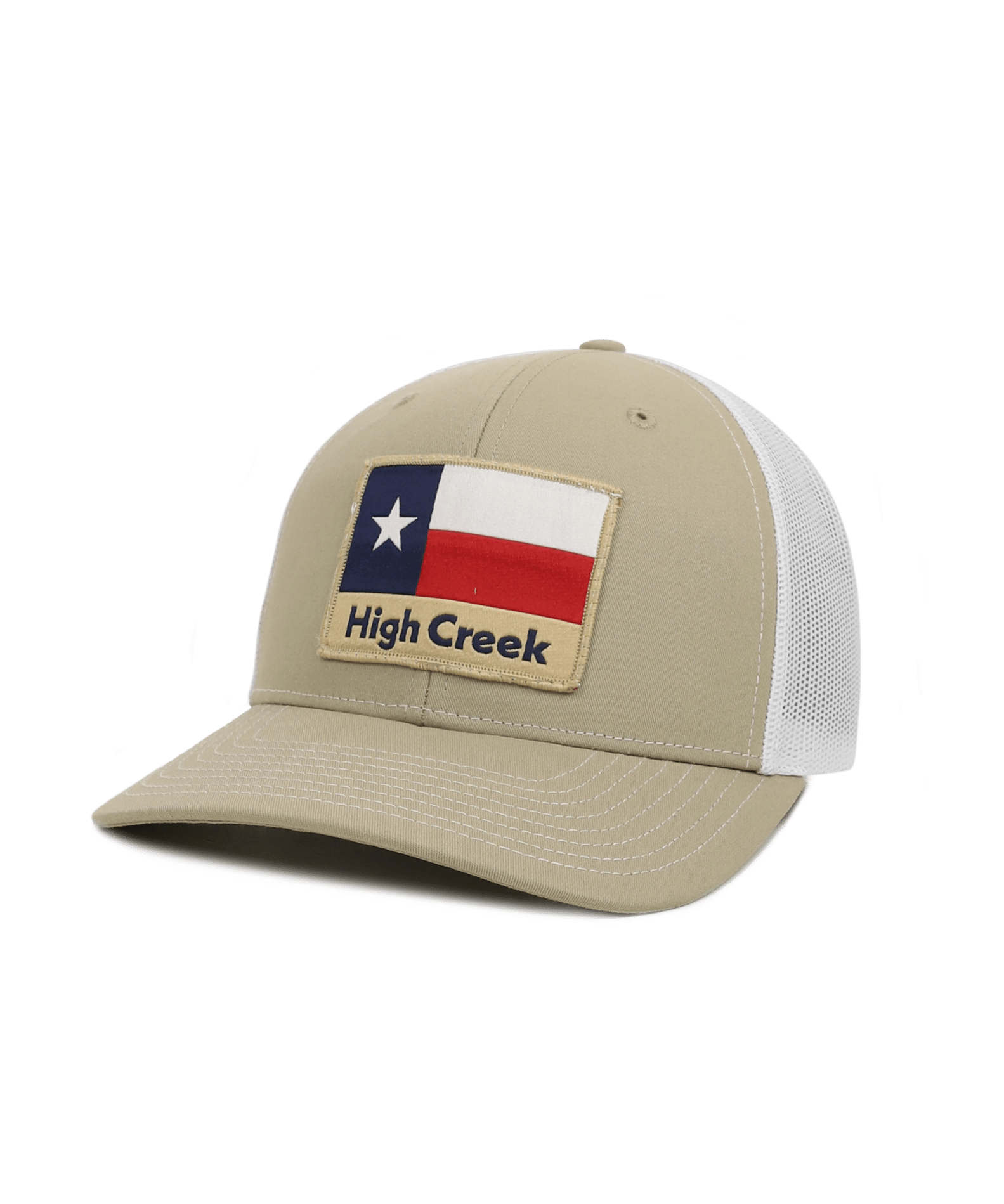 High Creek Rustic TX Flag Mesh Back Hat Khaki - High Creek