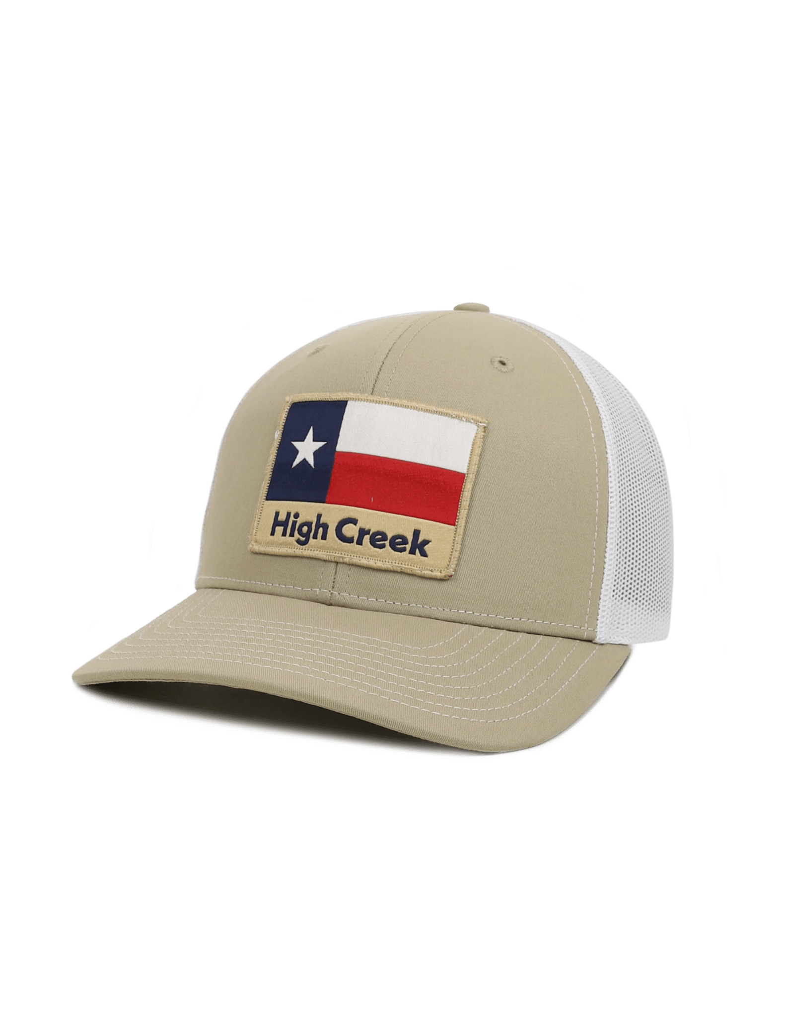 High Creek Rustic TX Flag Mesh Back Hat Khaki - High Creek