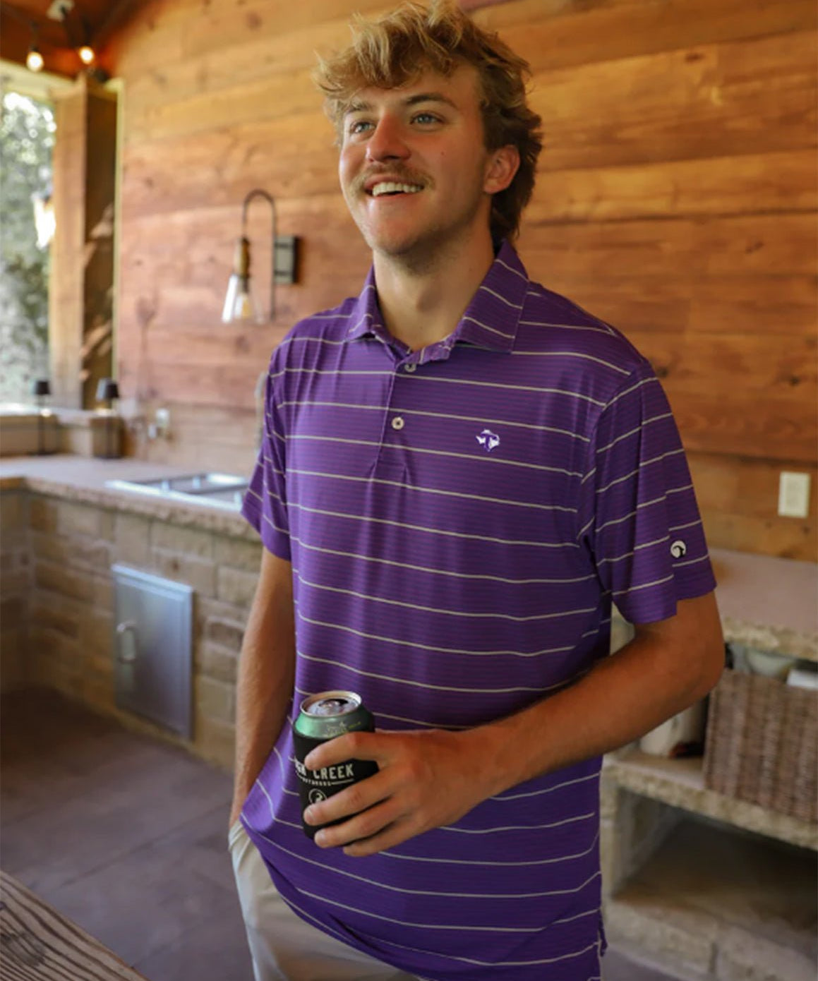 Tarleton State University Apex Stripe Polo Purple - High Creek