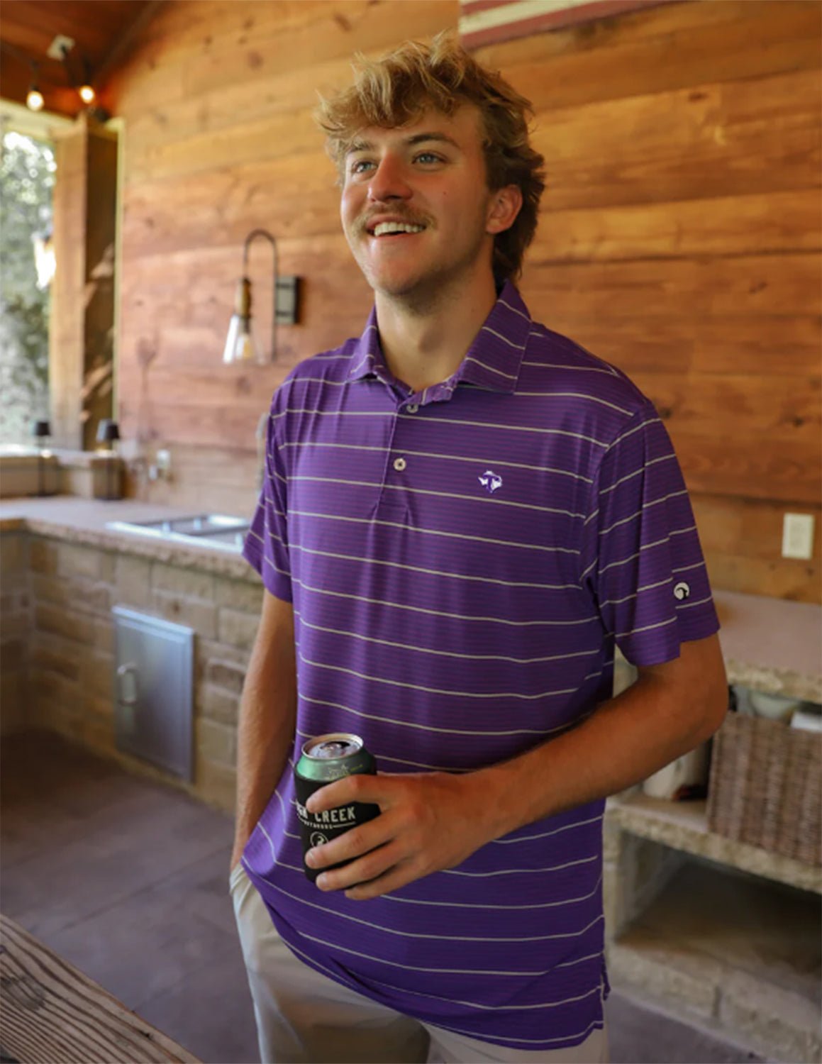 Tarleton State University Apex Stripe Polo Purple - High Creek