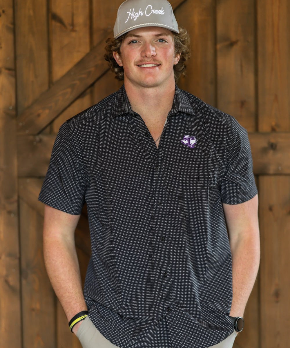 Tarleton State University Burk Short Sleeve Button Up Black - High Creek