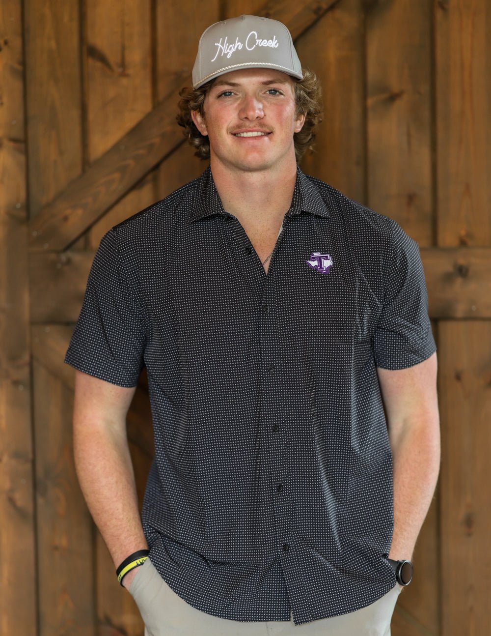 Tarleton State University Burk Short Sleeve Button Up Black - High Creek
